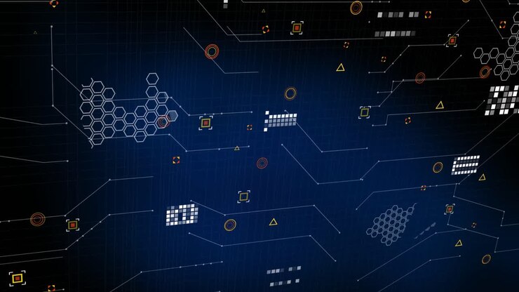 Animation of markers and data processing over blue background