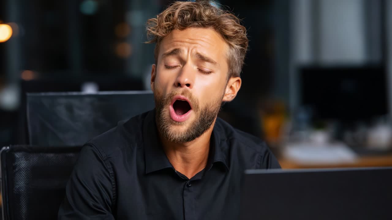 Man Yawning at Work