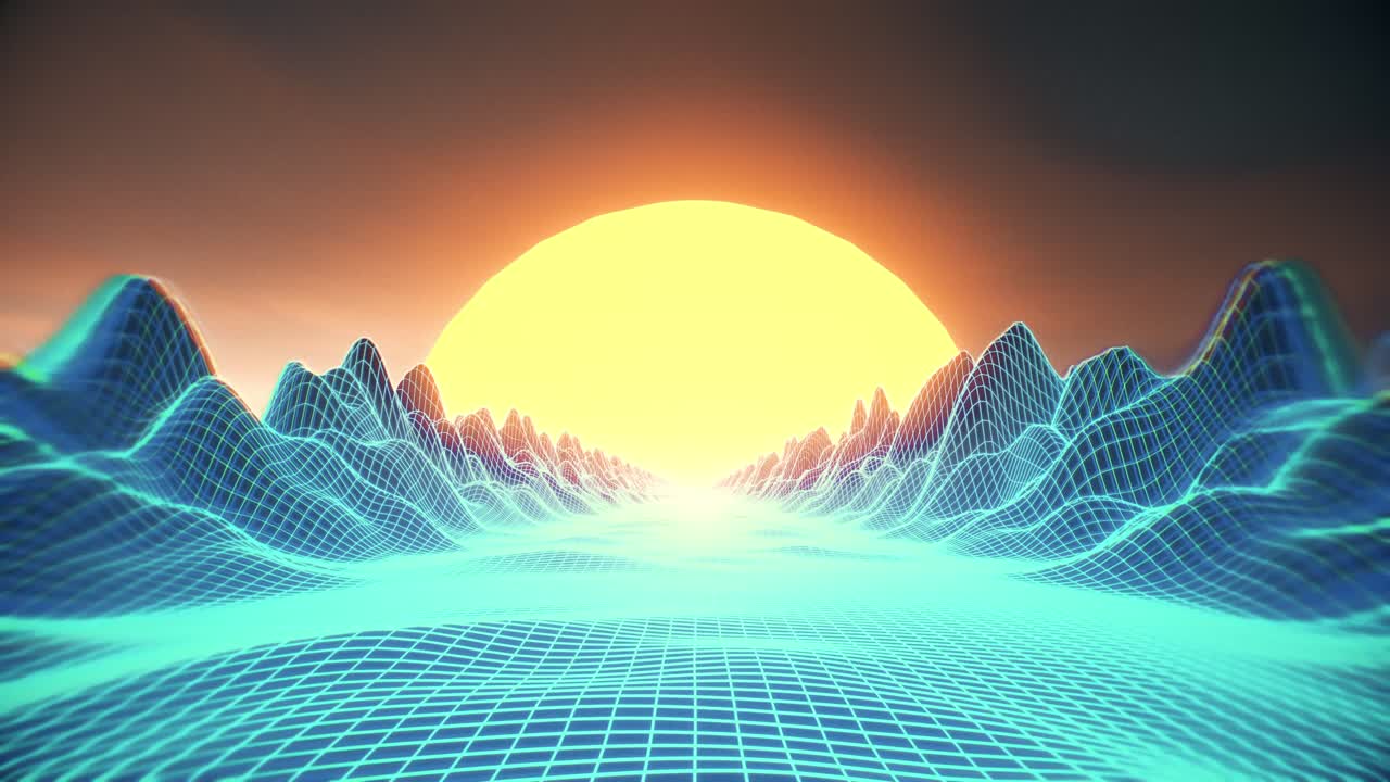 el paisaje del atardecer del cyberpunk retro