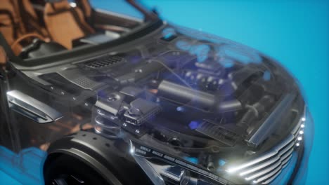 detailed car engine and other parts