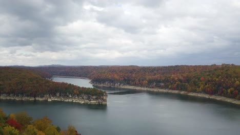 slow aerial dolly revealing the stunning autumnal scenery in west virginia