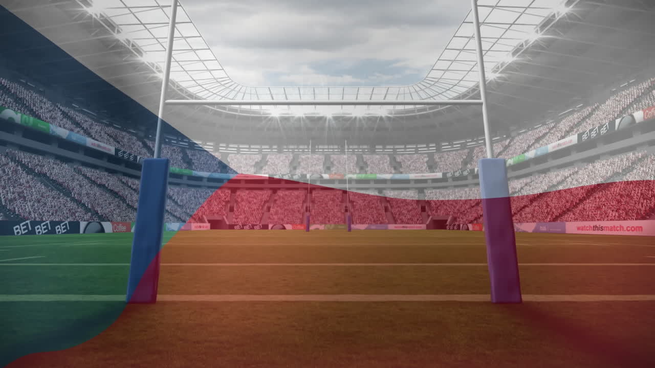 Animation of flag of the czech republic over empty stadium