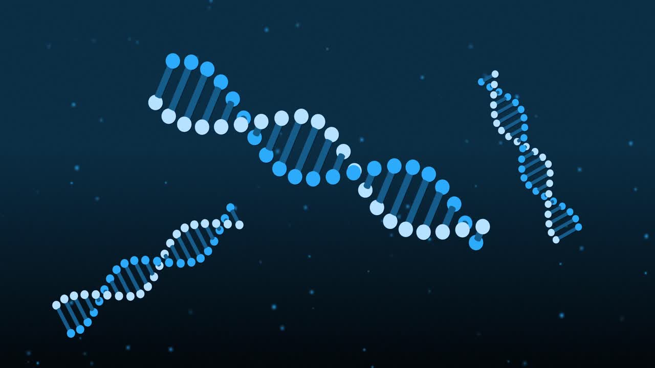 animación de cadenas de adn sobre un fondo azul