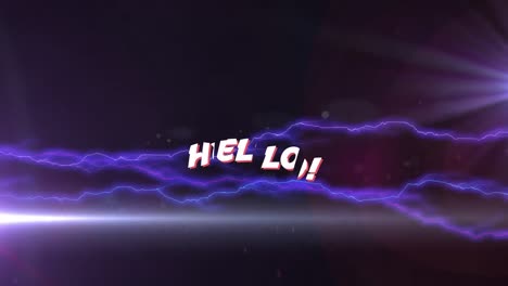 Animation-of-hello-text-over-lightning-on-dark-background