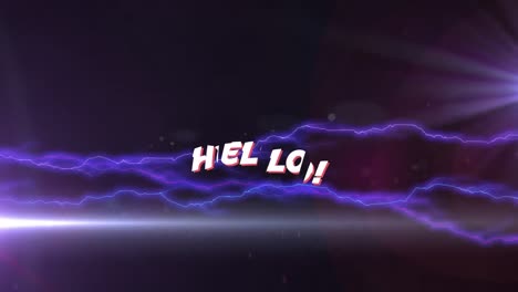 animation of hello text over lightning on dark background