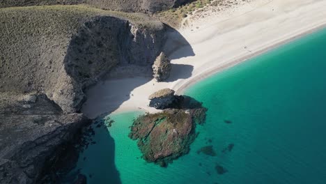 Playa-de-los-Muertos-Beach-in-Cabo-de-Gata,-Andalusia,-Spain---Aerial-4k-Birdseye