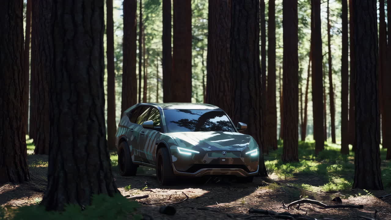 Camouflage SUV in Forest