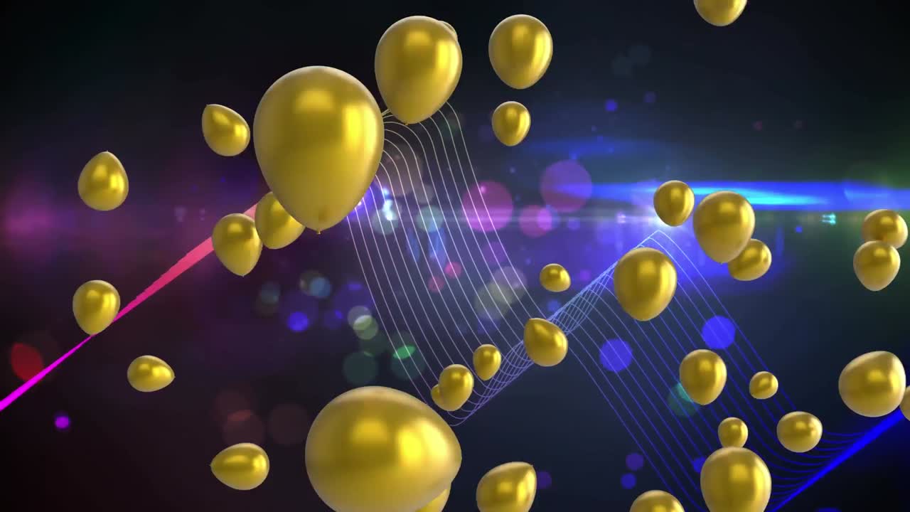 animación de globos flotando sobre las luces de la discoteca