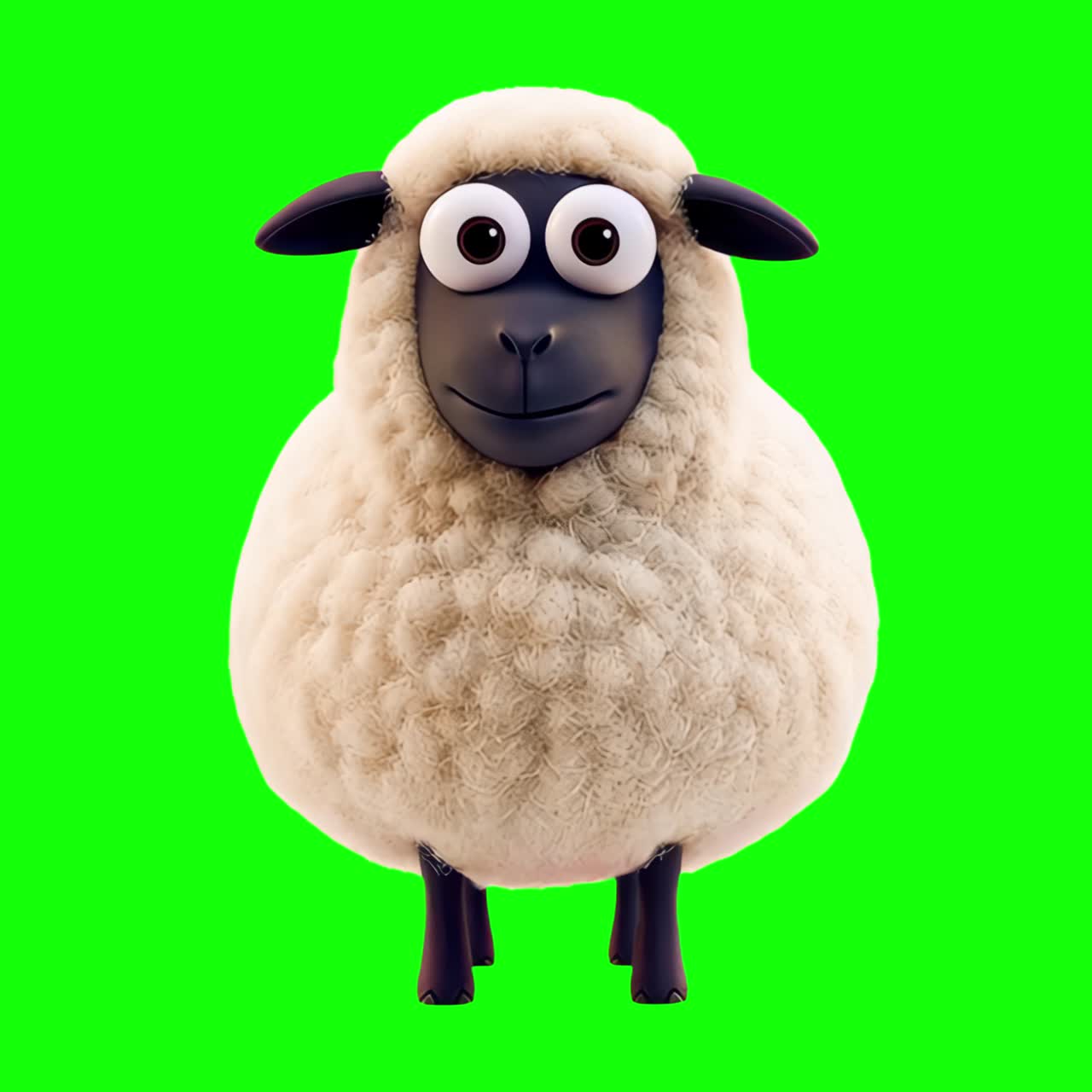 Cute cartoon sheep character animation, transparent 4K video, green screen