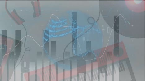 animación de datos financieros y gráficos en todo el mundo con conexiones e instrumentos musicales