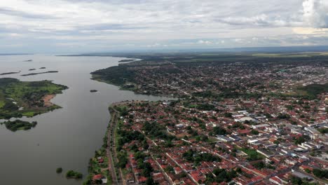 Aerial-view-of-the-Tocantins-river-in-Porto-Nacional-Tocantins-city,-Brazil,-amazon