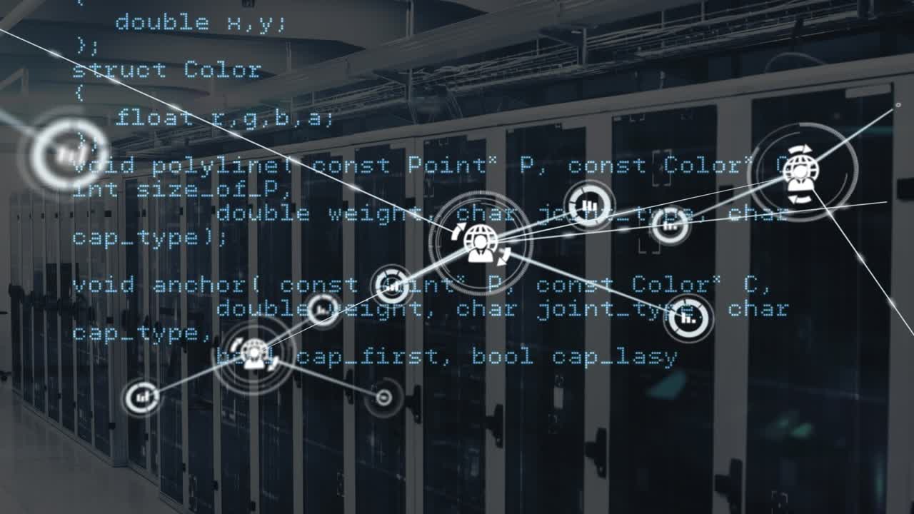 Animation of network of connections over server room