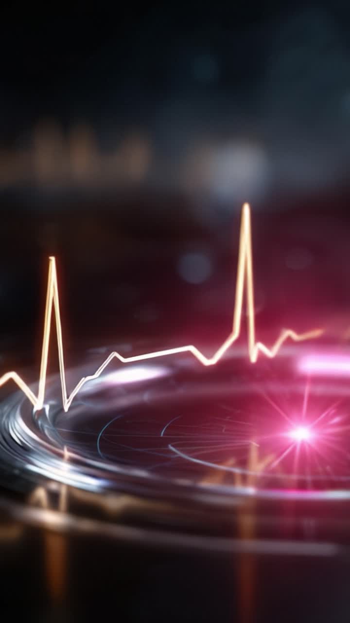 Visualizzazione dinamica di una forma d'onda di segnale elettrico che rappresenta impulsi e fluttuazioni con vibranti effetti di luce su uno sfondo scuro