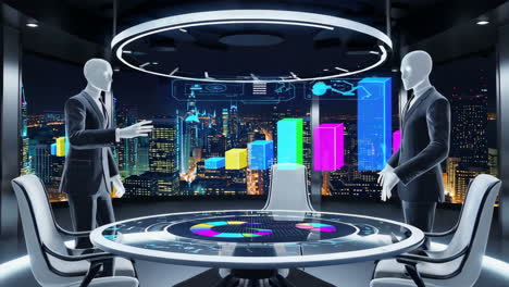 virtual business meeting in a futuristic office