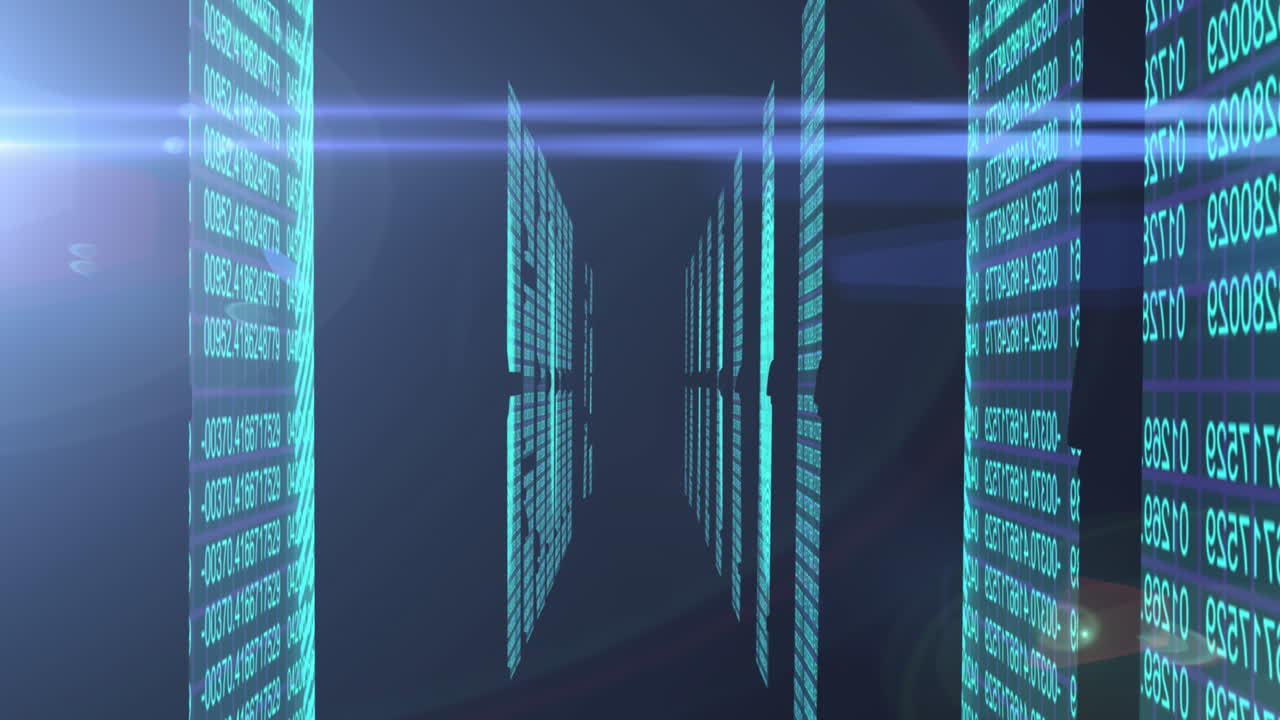 Animation of data processing on blue background