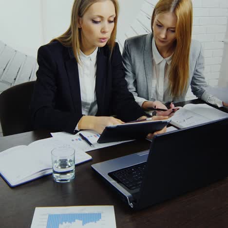 discussion between a young businesswomen