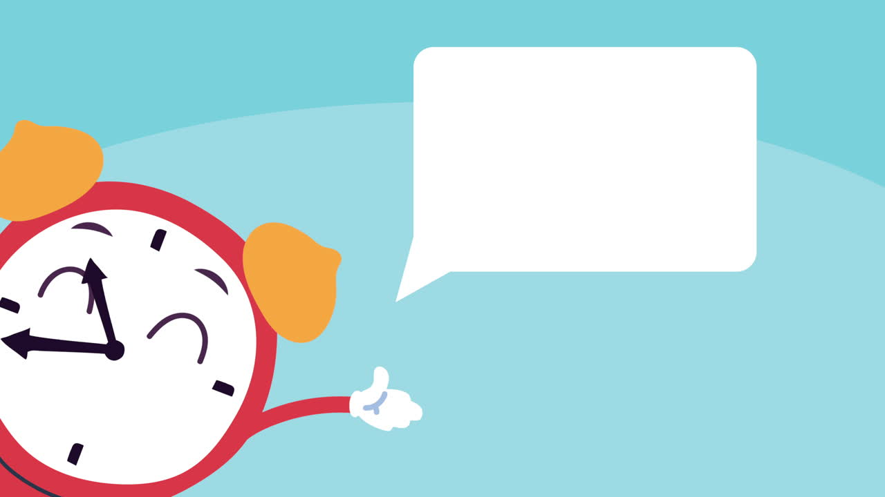 귀여운 만화 알람 시계와 연설 거품