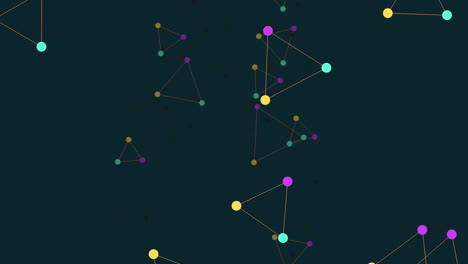 vibrant network connected triangles and dots in shades of green, blue, and purple