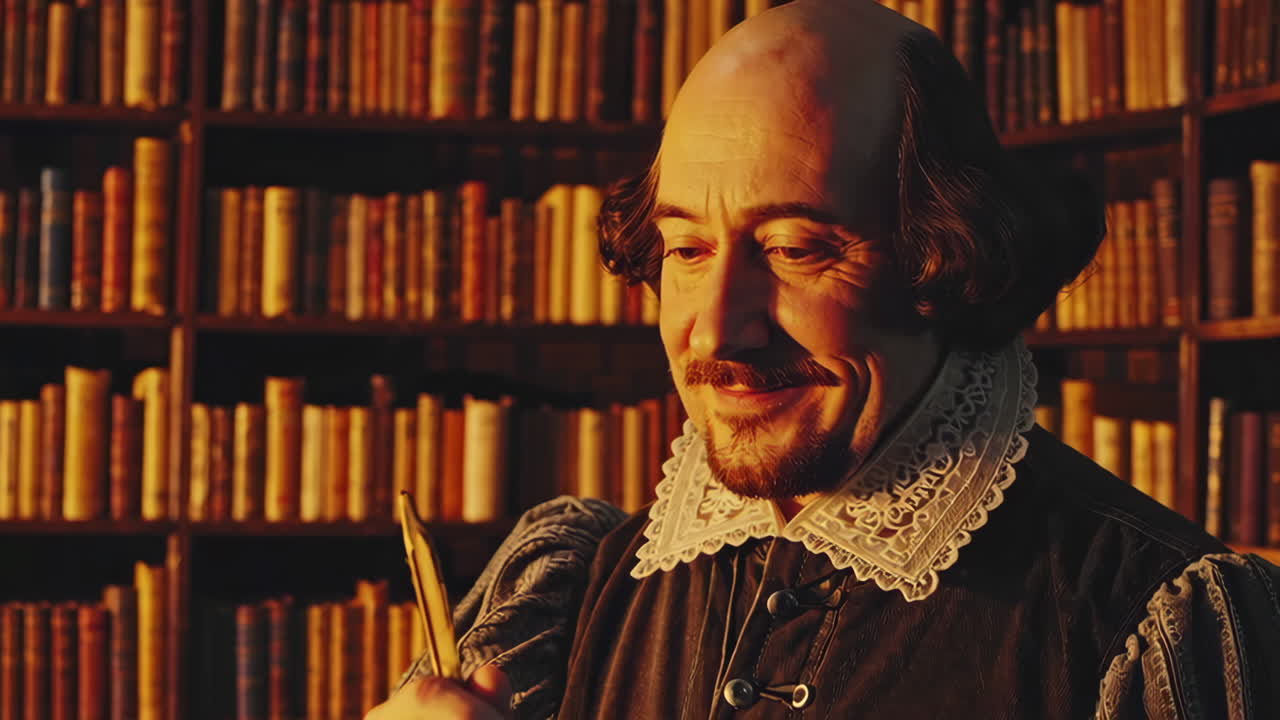 William Shakespeare in a Library