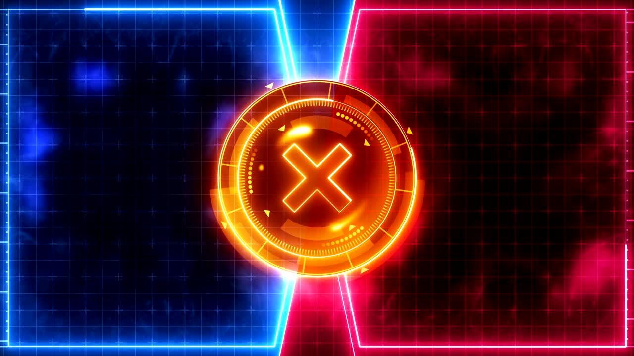 animación de bucle de juego deportivo futurista. contra fondo de lucha. pantalla digital de neón de radar. marca de objetivo x. elemento de interfaz de control de juego. competición deportiva de lucha de batalla.