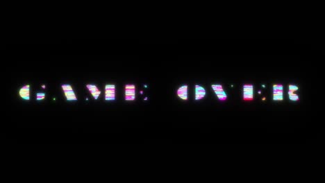 game over colorful text word flicker light animation loop with glitch text effect. 4k 3d game over glitch effect element for intro, title banner. colorful retro gaming console style.