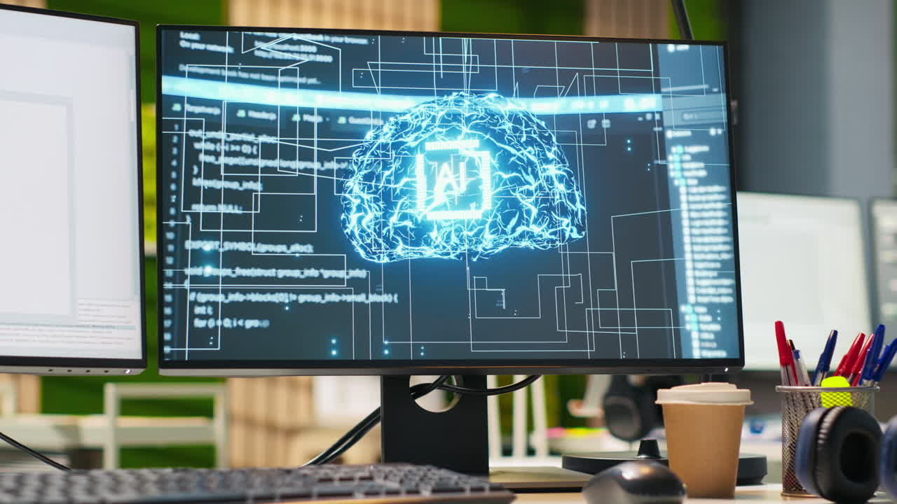 Pc In Office Used To Design And Implement Algorithms Enabling Machine Learning