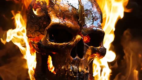 a burning skull in the middle of a fire