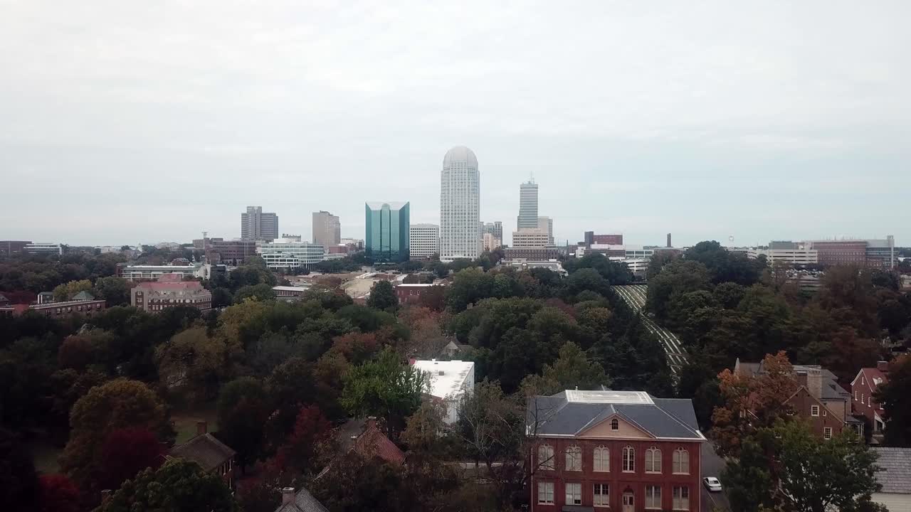 Aerial Winston Salem North Carolina in Fall in 4K