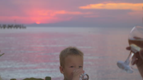 adult family members and child toasting