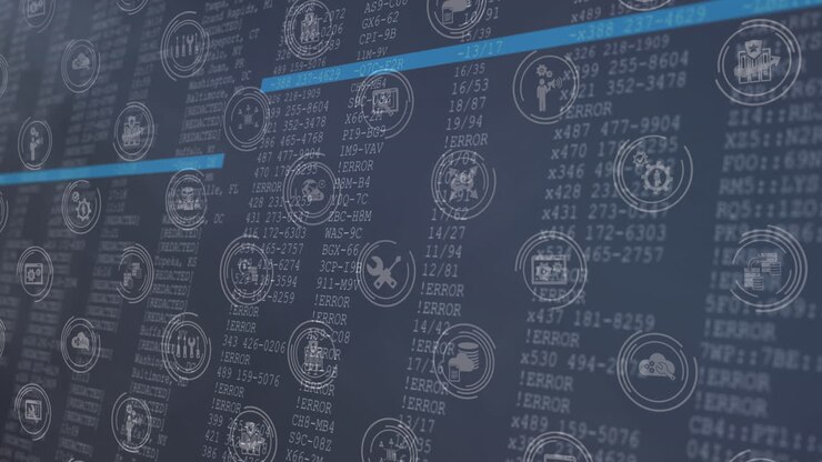 Animation of multiple digital icons over data processing against blue background