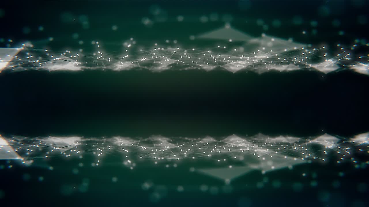 4k 원활한 루프 sf 추상 테마와 입자 거울 파동, 반이는 입자 그리드의 추상적인 배경
