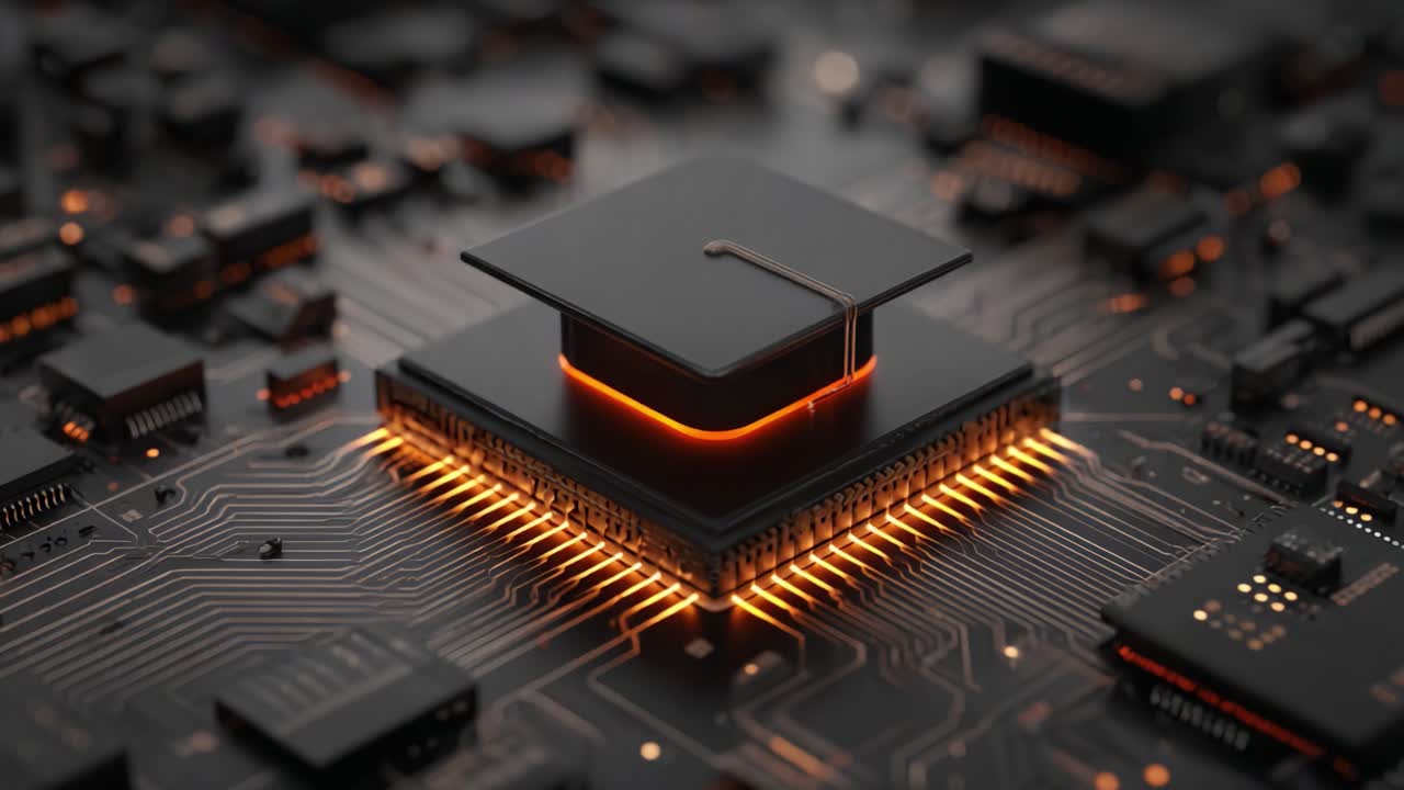 A Capstone of Knowledge: The Intersection of Education and Technology Showcased by an Electronic Circuit Board and Graduation Cap in a Futuristic Design