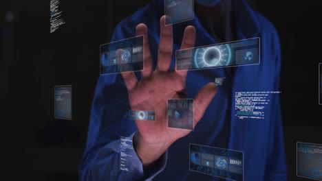 animación del control biométrico manual, los alcances y el procesamiento de datos sobre un fondo oscuro