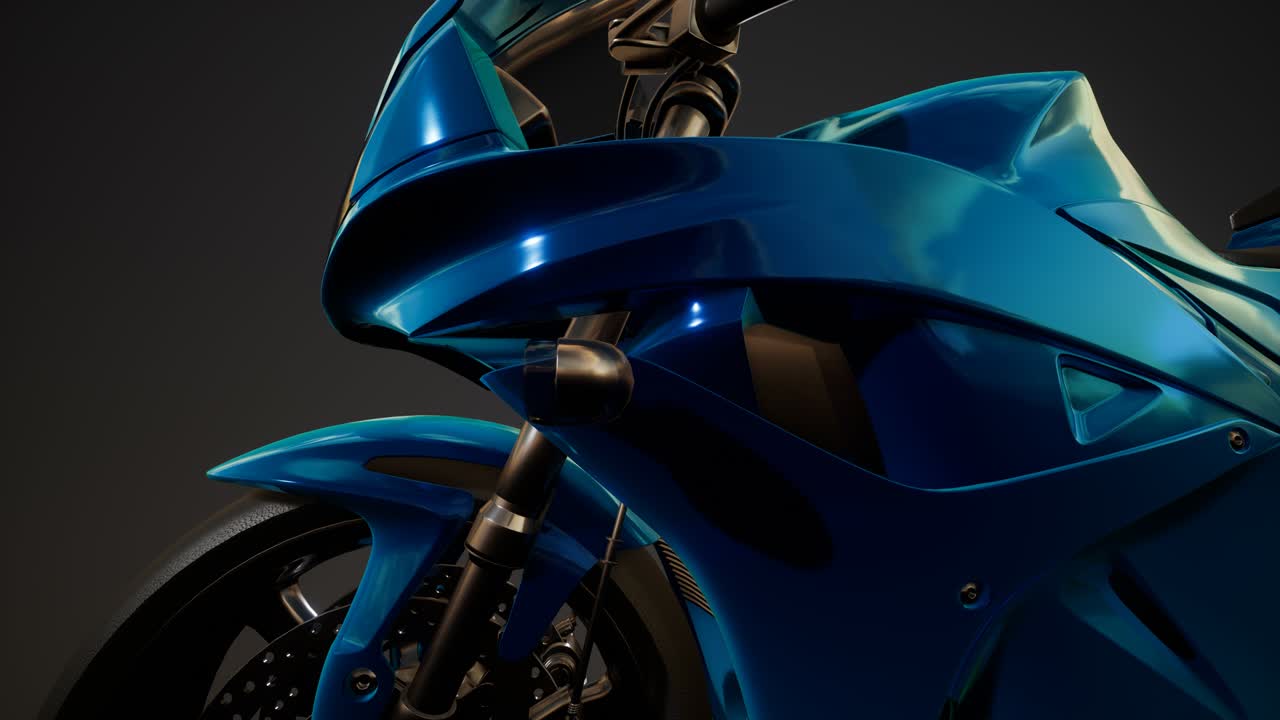 motocicleta deportiva en un estudio oscuro con luces brillantes