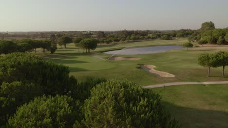 panoramic aerial view of lake in golf course