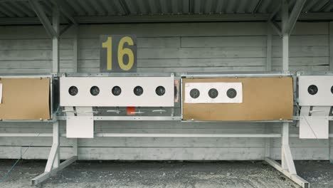 numbering of targets in biathlon, close up. targets for sports shooting. empty shooting range at biathlon. shooting biathlon target