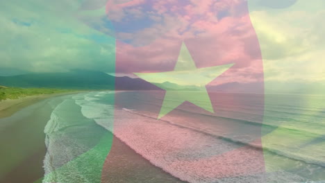 animation of flag of cameroon blowing over seascape