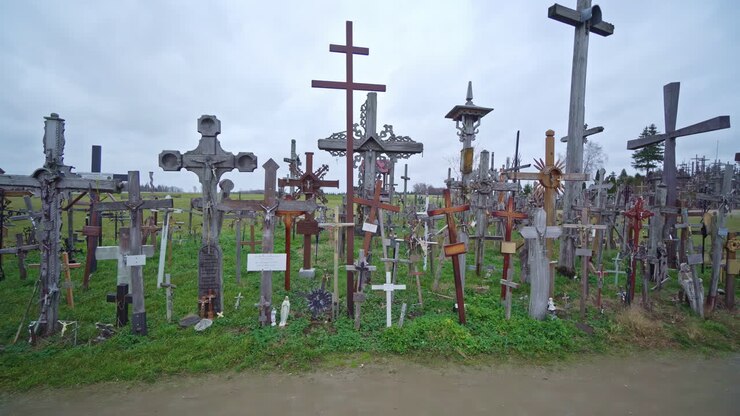 Land of pilgrimage full of Christian crosses of all shapes and sizes