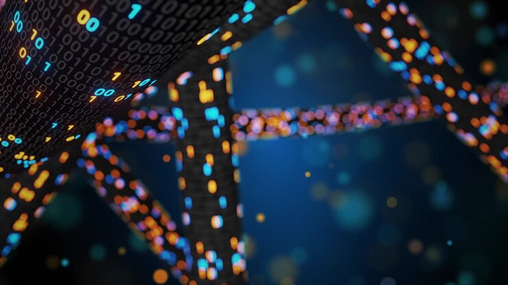 Tecnologia di rete Big Data, Cloud Computing, Internet of Things (IoT), AI. Sfondo VJ 4K in loop senza soluzione di continuità.