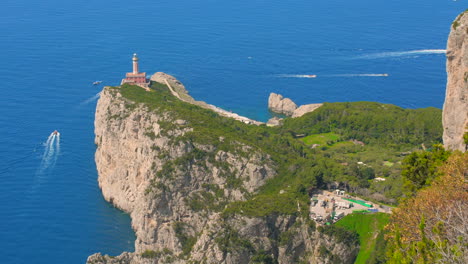 High-angle-view-of-Lighthouse-of-Punta-Carena-in-Capri-island,-Italy