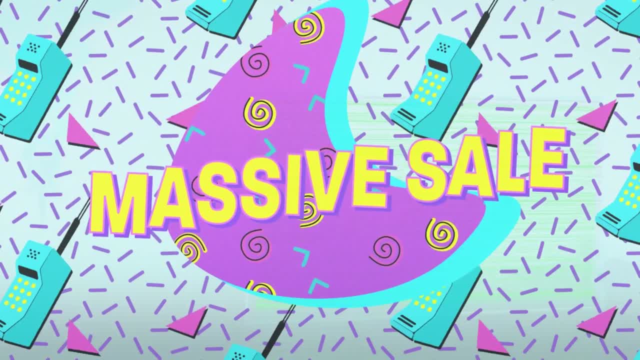 레트로 패턴과 스피치 버블에 대한 대규모 판매 텍스트의 애니메이션