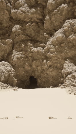 a cave entrance in a desert landscape