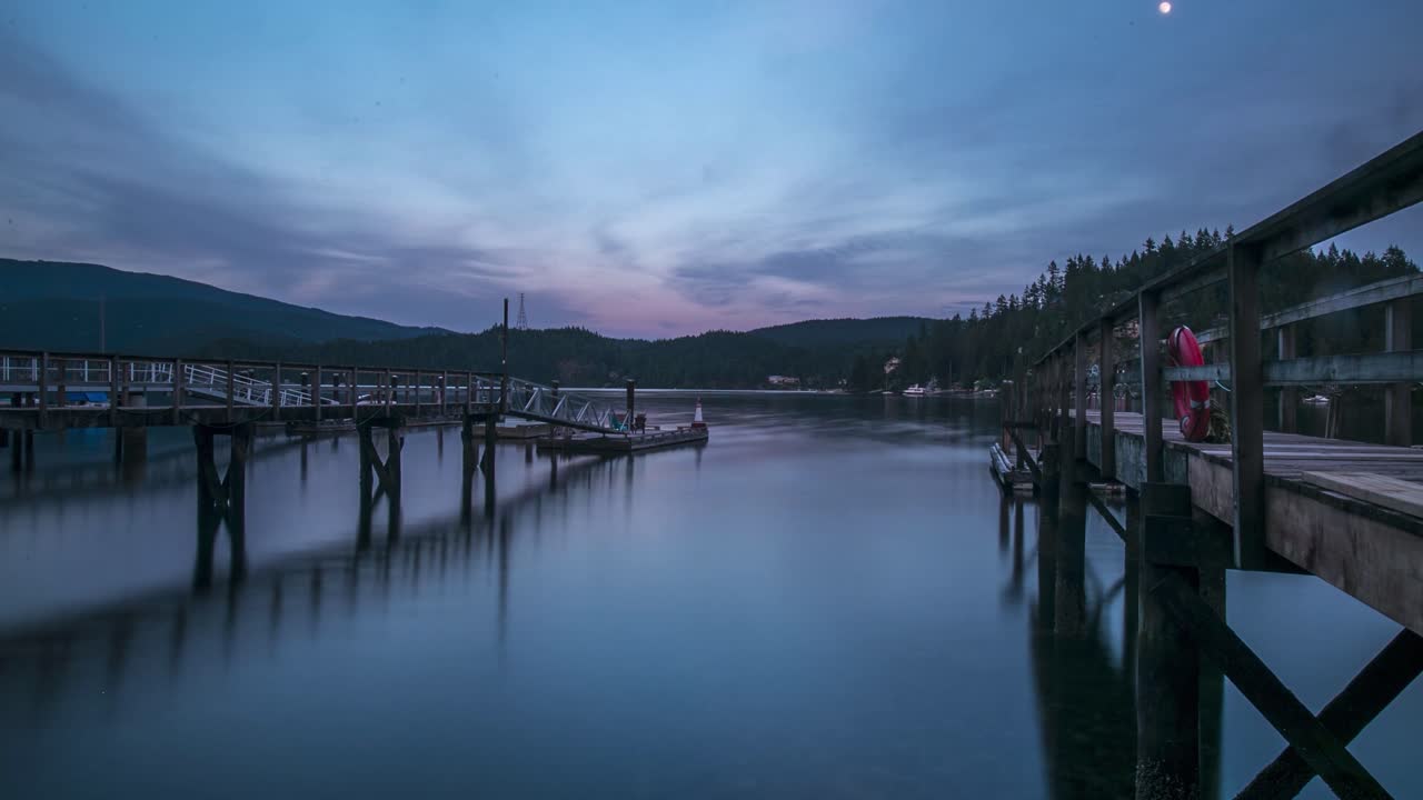 딥 코브 노스 밴쿠버, bc 브리티시 컬럼비아, 캐나다 낮부터 밤까지의 타임랩스, 도크 사이