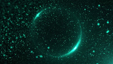 green digital particle on dark cyber space mystery flare ring loop motion dof 4k background