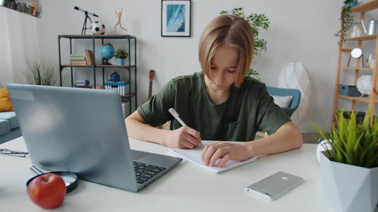 niño adolescente estudiando en casa