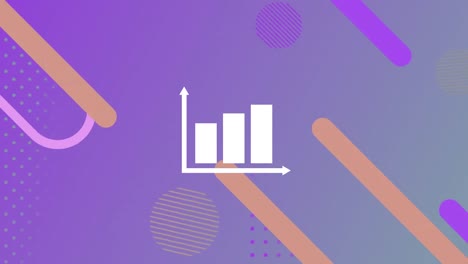 animation of statistics and data processing over abstract shapes on purple background