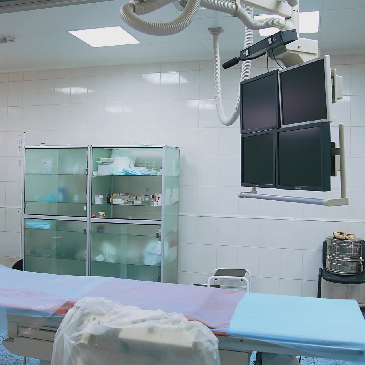 Modern medical ward with equipment. View of hospital room with modern medical equipment