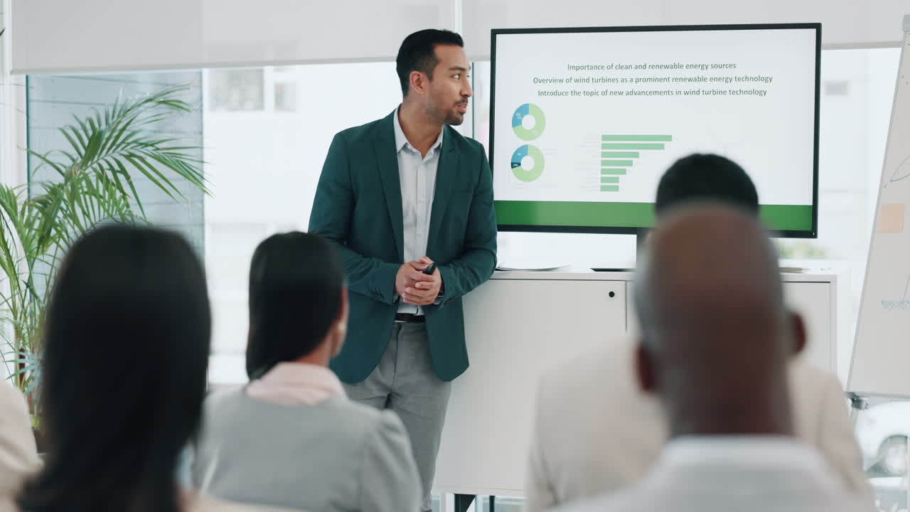 Wind turbine presentation and business man