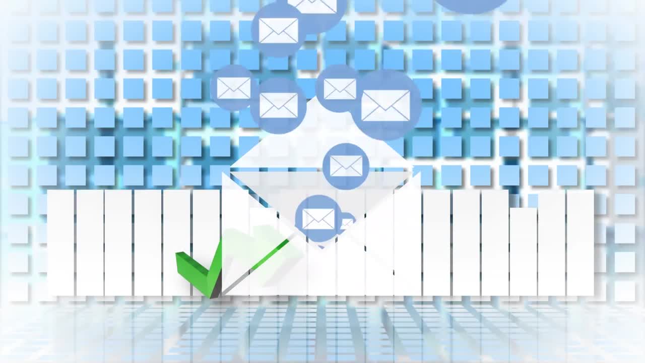 Animation af ikoner for sociale medier over en grøn linje og statistik.