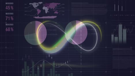 Animación-De-La-Forma-Infinita-De-Neón-Sobre-El-Procesamiento-De-Datos-Estadísticos-Sobre-Fondo-Negro